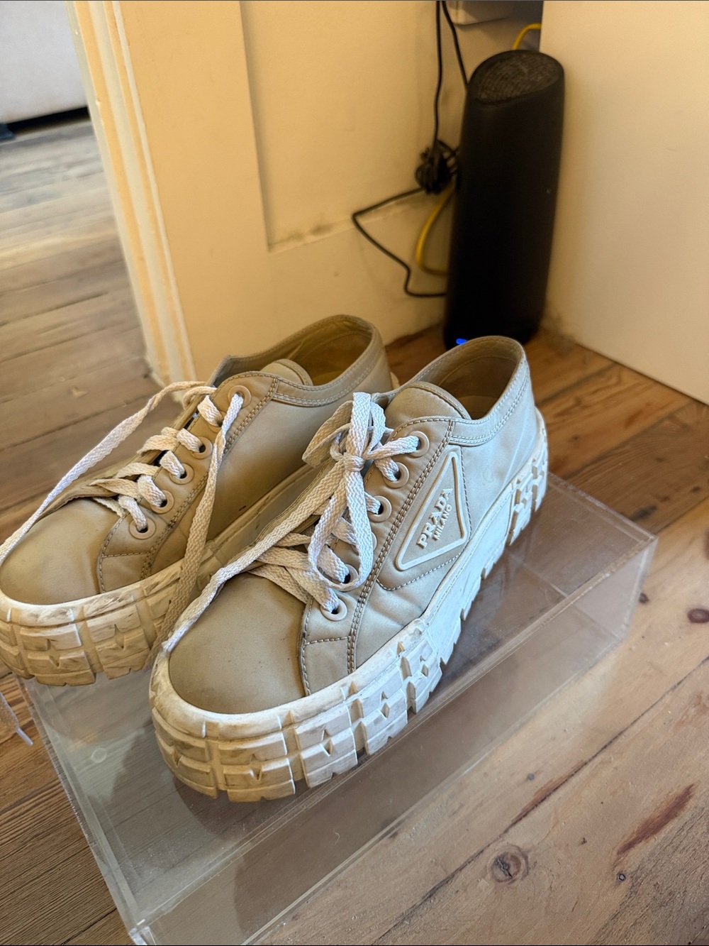 Prada Cream Platform Lace-Up Women's Sneakers